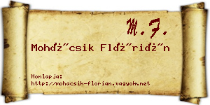 Mohácsik Flórián névjegykártya
